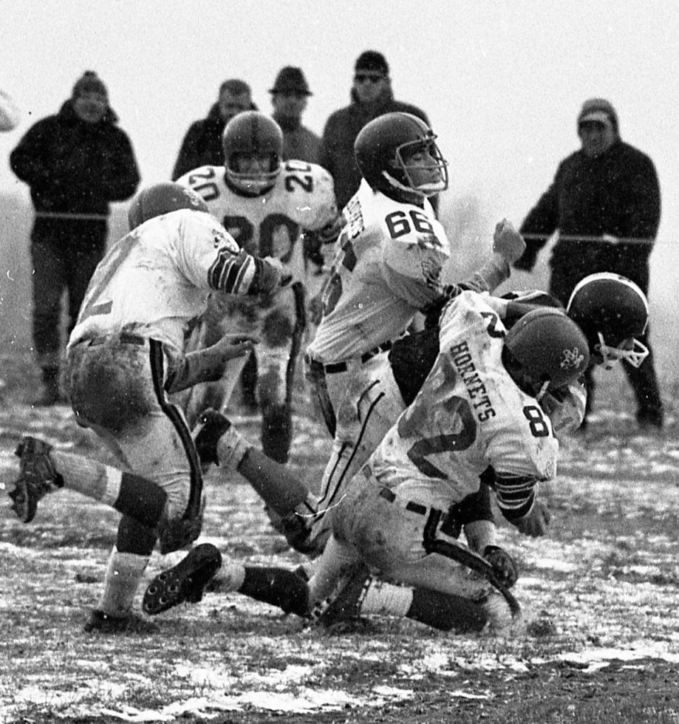 Hardy football fans turned out in force despite the snowy conditions to witness Honesdale defeat Weatherly High School on Thanksgiving Day 1969.