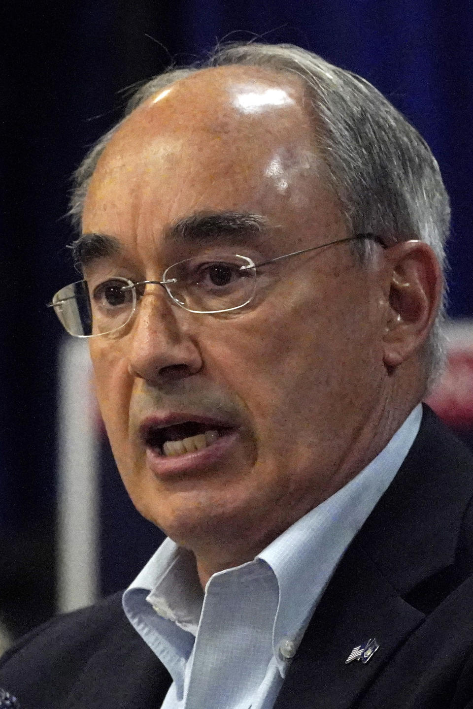 FILE - Bruce Poliquin, Republican candidate for Maine's 2nd Congressional District, speaks at a forum, in this Friday, Oct. 21, 2022, file photo in Lewiston, Maine. Neither Poliquin nor Incumbent Democratic Rep. Jared Golden appear to have received 50% of the votes in the three-person contest, so the race appears to be headed for a ranked-choice runoff for the second time in four years.(AP Photo/Robert F. Bukaty, files)