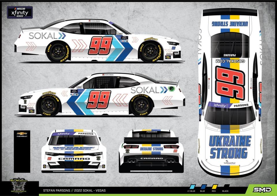 Stefan Parsons&#39; No. 99 Chevy will show support to Ukraine on Saturday.