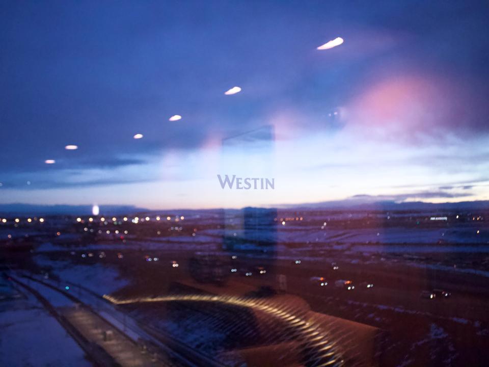 View from elevator window of Westin Denver Airport Hotel.