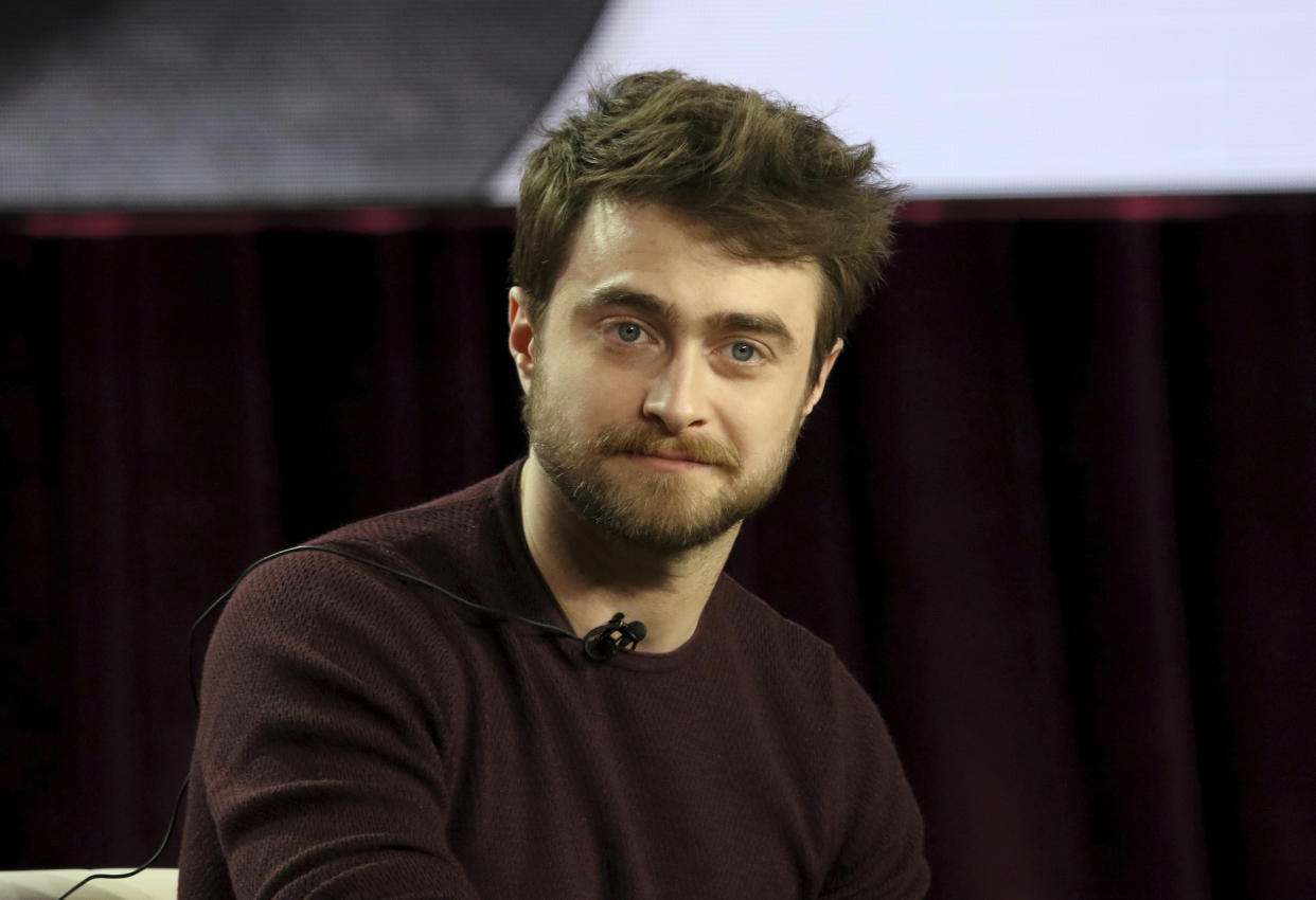 Daniel Radcliffe participates in the "Miracle Workers" panel during the TBS presentation at the Television Critics Association Winter Press Tour at The Langham Huntington on Monday, Feb. 11, 2019, in Pasadena, Calif. (Photo by Willy Sanjuan/Invision/AP)