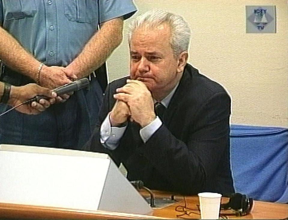 Former Yugoslav President Slobodan Milosevic refused to enter a plea at the U.N. war crime tribunal in The Hauge, Netherlands, in, 2001. He calling the tribunal illegal.