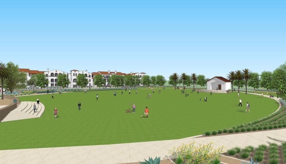 Clovis’ master plan for the Loma Vista urban growth area includes a 6.2-acre village green surrounded by high-density residential and mixed use. A construction bid for the $8 million park was recently awarded with completion scheduled for the fall of 2023.