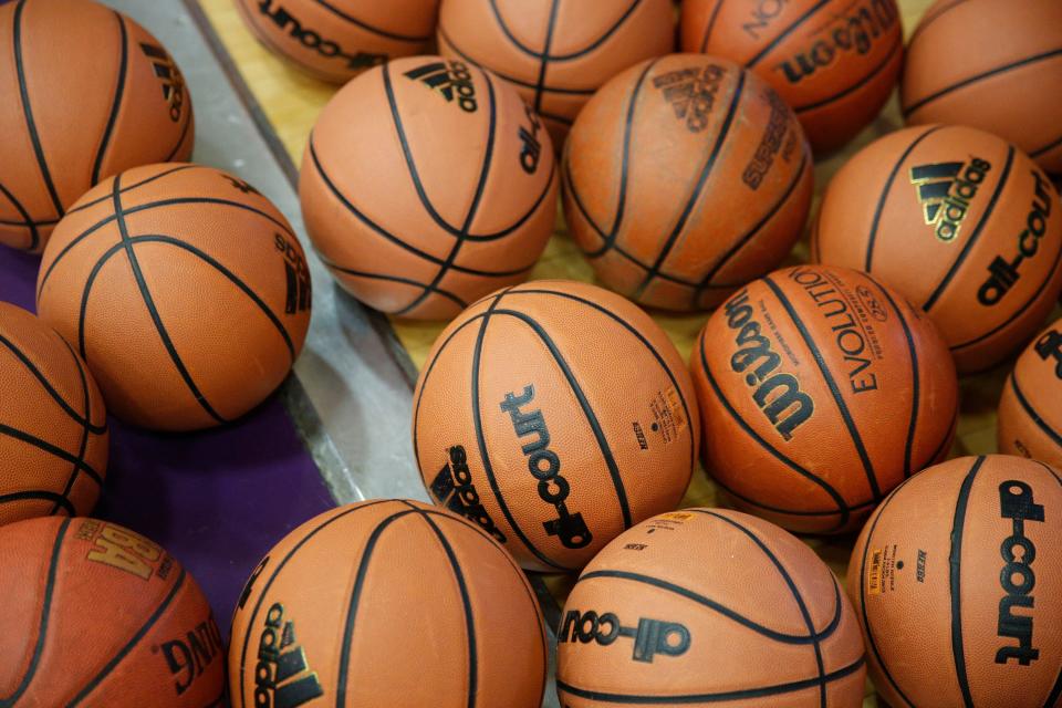 Basketballs at Jordan Hulls' 2017 basketball camp in Bloomington.