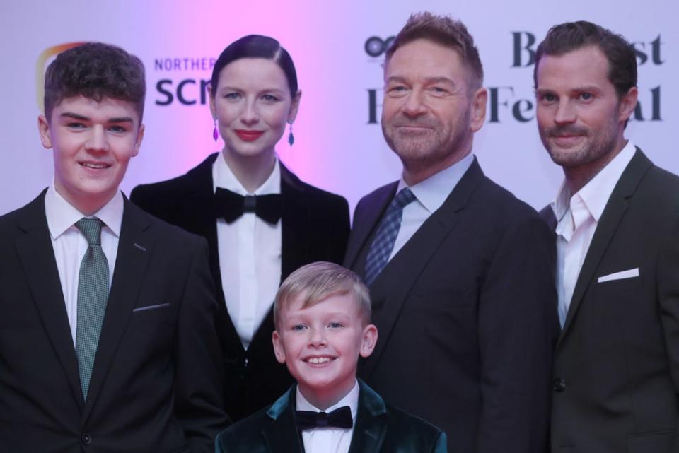 (l to r) Lewis McAskie, Caitriona Balfe, Sir Kenneth Branagh and Jamie Dornan with Jude Hill (Brian Lawless/PA) (PA Wire)