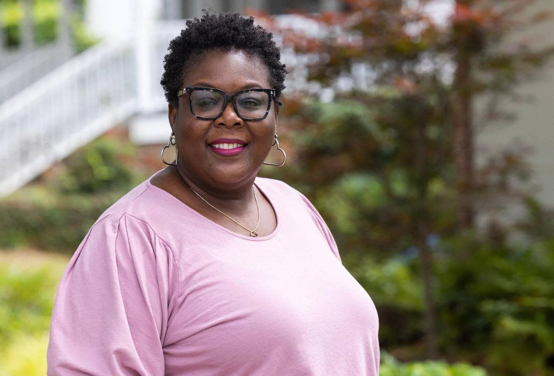 Christale Spain poses for a portrait outside of the South Carolina Democratic Party office on Wednesday, May 31, 2023.