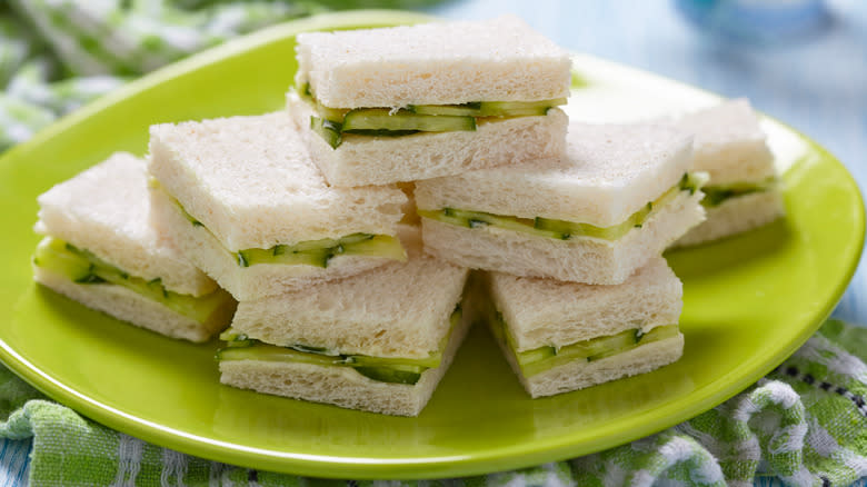 Cucumber tea sandwiches on plate