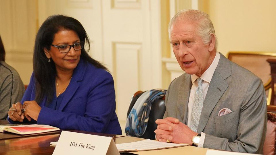 King Charles spoke to community faith leaders who have taken part in a Windsor Leadership Trust programme during an audience at Buckingham Palace on Tuesday