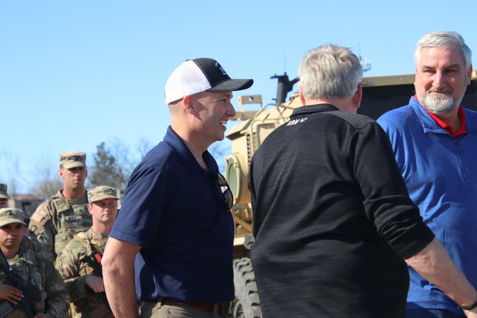 Gov. Spencer Cox attends a press conference at Eagle Pass, Texas.