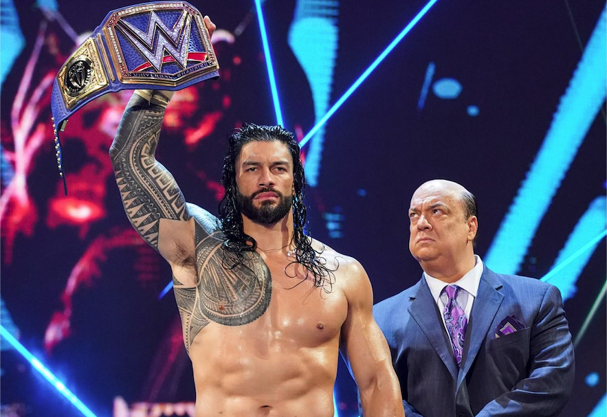 WWE universal champion Roman Reigns and his on-screen advocate Paul Heyman. (Photo courtesy of WWE)