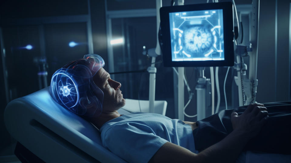 A neurologist performing a diagnosis on a patient with neuromuscular disorders, using the medical technology company’s device.