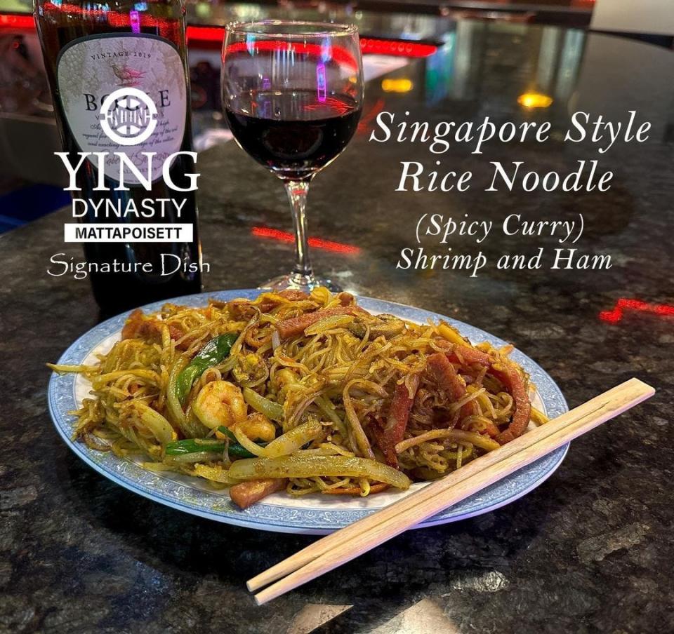 Singapore Rice Noodles are a fan favorite at Ying Dynasty.