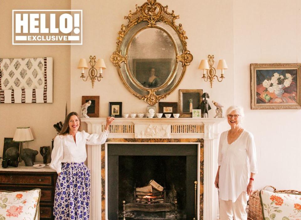 Caroline and Sophie Conran posing in front of epic fireplace