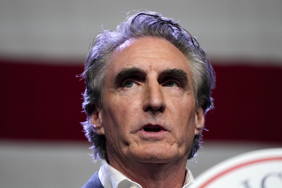Republican presidential candidate North Dakota Gov. Doug Burgum speaks at the Republican Party of Iowa's 2023 Lincoln Dinner in Des Moines, Iowa, Friday, July 28, 2023. (AP Photo/Charlie Neibergall)