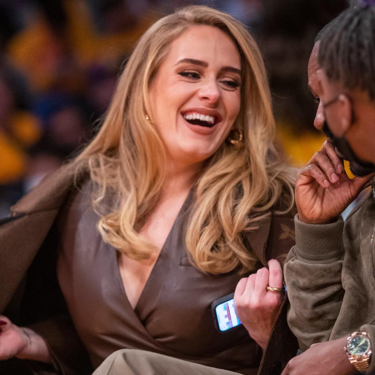 Adele Sits Courtside in Head-to-Toe Chocolate Leather at Lakers Game