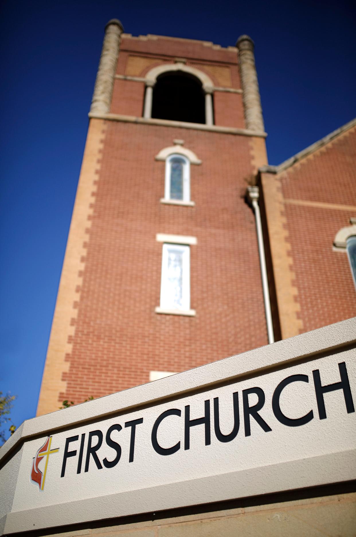 The bell tower at First United Methodist Church of Oklahoma City, 131 NW 4, is shown in this photo. [OKLAHOMAN ARCHIVES]