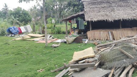 The ruins of a house damaged by an earthquake at Malaita province on the Solomon Islands is pictured in a handout photo December 9, 2016. Solomon Islands Red Cross/Handout via REUTERS