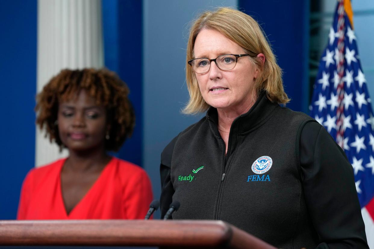 Federal Emergency Management Agency administrator Deanne Criswell speaking at the White House on 30 August 2023 (AP)