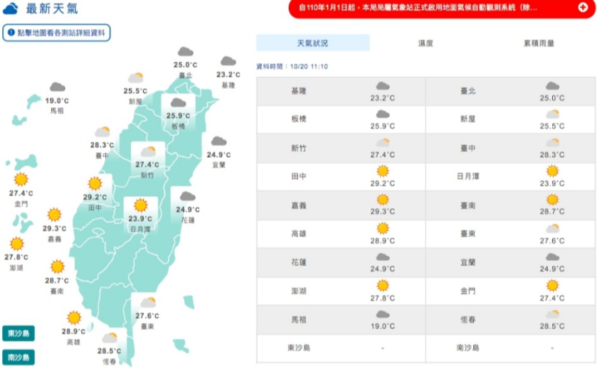 氣象局指出，明日開始天氣將轉為濕冷。（圖／翻攝自中央氣象局）