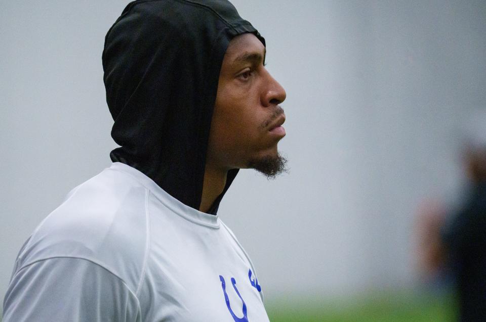 Indianapolis Colts running back Jonathan Taylor (28) makes his way around the field Friday, July 28, 2023, during an indoor practice at Grand Park Sports Campus in Westfield, Indiana.