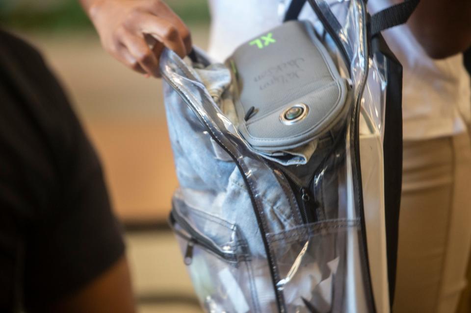 A Yondr pouch blocks access to a student's cellphone at Percy Julian High School in Montgomery, Alabama.