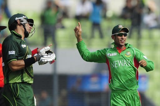 Bangladesh cricketer Nasir Hossain (R) after the dismissal of Pakistan captain Misbah-ul-Haq during the Asia Cup one-day international final in Dhaka, March 2012. The Bangladesh high court on Thursday ordered the national team's upcoming tour of Pakistan to be postponed for at least four weeks due to fears about militants targeting foreign cricket sides