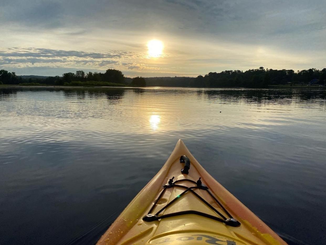 The sun rises during an early morning kayak paddle on Lake Wausau. Lake Wausau and the stretches of the Wisconsin River to the north and south have been designated as the Great Pinery Heritage Waterway, aiming to attract paddlers from near and far.