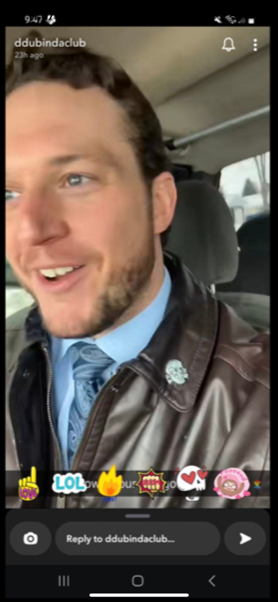 A video of Daren Wiseley, a Hillsdale attorney, reportedly shared to his Snapchat, shows him wearing what appears to be a Totenkopf lapel pin, a symbol of the Nazi Schutzstaffel (most commonly referred to as the SS).