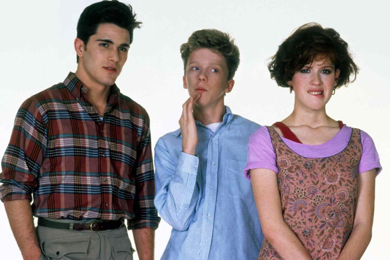 <p>Alamy</p> Michael Shoeffling, Anthony Michael Hall and Molly Ringwald in 