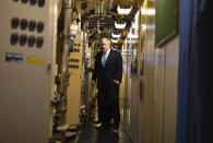 CORRECTING NAME OF BOAT TO HMS VICTORIOUS - Britain's Prime Minister Boris Johnson tours the nuclear submarine HMS Victorious at the Naval Base in Faslane, Scotland, Monday July 29, 2019. Johnson is expected to announce Monday a 300 million-pound (dollars 371 million US) funding boost to help drive economic growth in Scotland, Wales and Northern Ireland. (Jeff J Mitchell / Pool via AP)