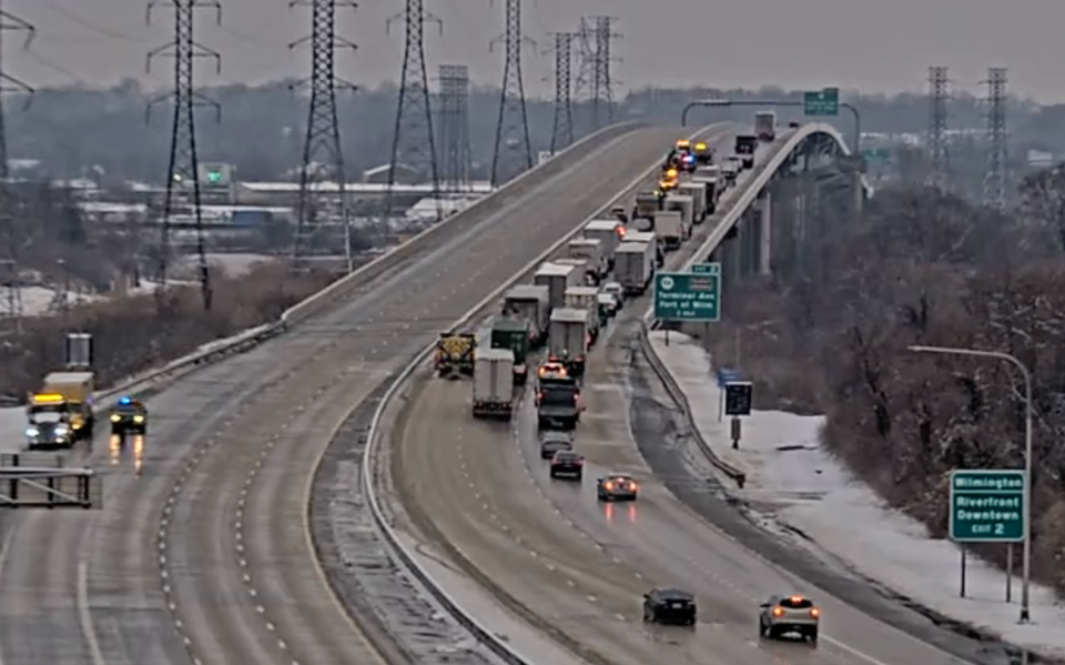 I-495 at 12th Street is only partially open following a crash due to "heavy ice" on the bridge.