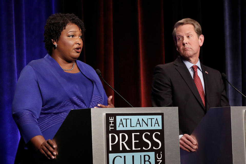 Georgia's Democratic gubernatorial candidate, Stacey Abrams, and Republican nominee Brian Kemp during a debate in Atlanta in 2018. (Photo: John Bazemore/Pool via Reuters) (Photo: REUTERS)