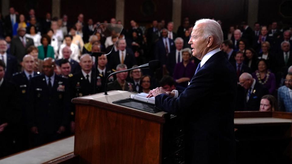 PHOTO: President Joe Biden delivers the State of the Union address in the House Chamber of the US Capitol, in Washington, D.C., on March 7, 2024.  (Shawn Thew, Pool/AFP via Getty Images)