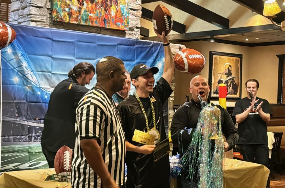 Jacob Montgomery, shown celebrating in the center, is a two-time Steak Master Series finalist who works at the LongHorn Steakhouse on Pine Island Road in Cape Coral.