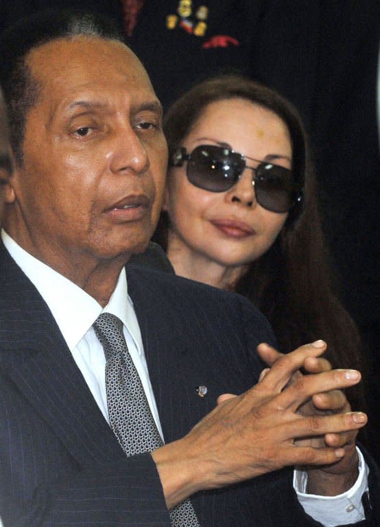 Former Haitian president Jean-Claude "Baby Doc" Duvalier arrives on Febuary 28, 2013 in court in Port-au-Prince. Duvalier angrily defended his rule Thursday at a hearing on whether he can be charged with crimes against humanity