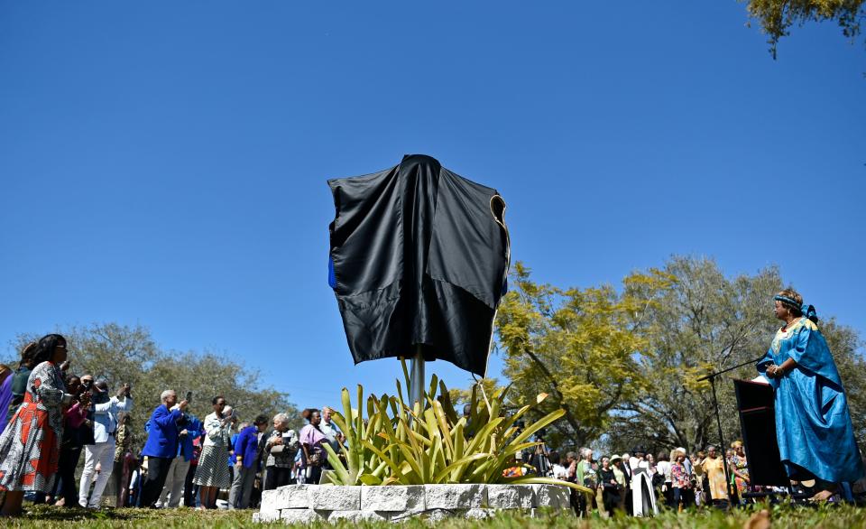 Sarasota & Manatee Community Remembrance Project honoring the victims of racial violence with a new historical marker site at Sarasota's Unitarian Universalist Church Saturday afternoon, Feb. 24, 2024. A physical commemoration of Sarasota-Manatee's six documented victims of lynching had been discussed since 2018, though many in the historically Black neighborhood of Newtown initially pushed back against having a reminder of the harsh reality of violence against African Americans.