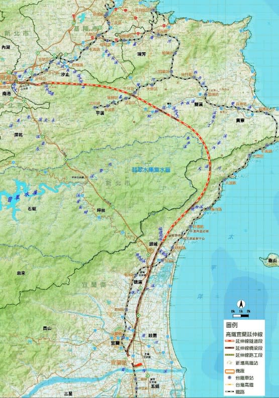 北宜高鐵新建59.6公里路段，將開挖10座山岳隧道。圖片來源：擷取自環評書件