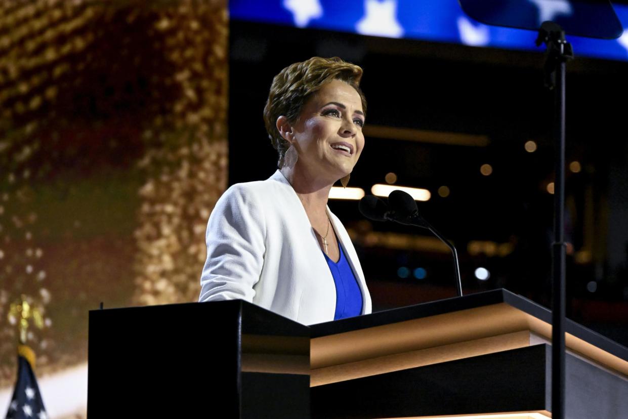 <span>Kari Lake speaks at the Republican national convention in Milwaukee, Wisconsin, on 16 July 2024.</span><span>Photograph: Matt Martin/UPI/Rex/Shutterstock</span>