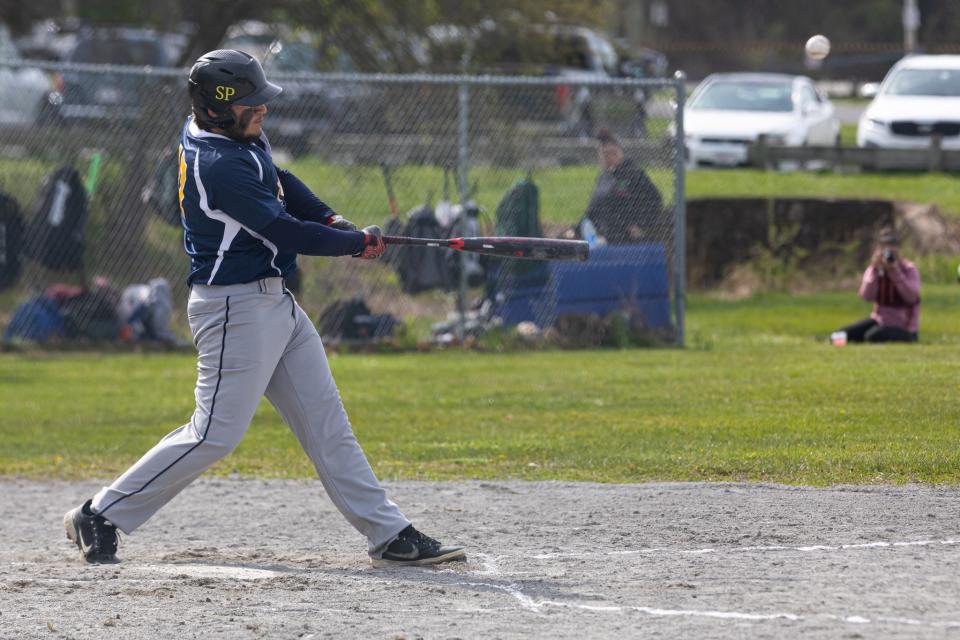 Atlantis Charter’s Jordan Furtado connects on a pitch on Monday against Bristol-Plymouth.