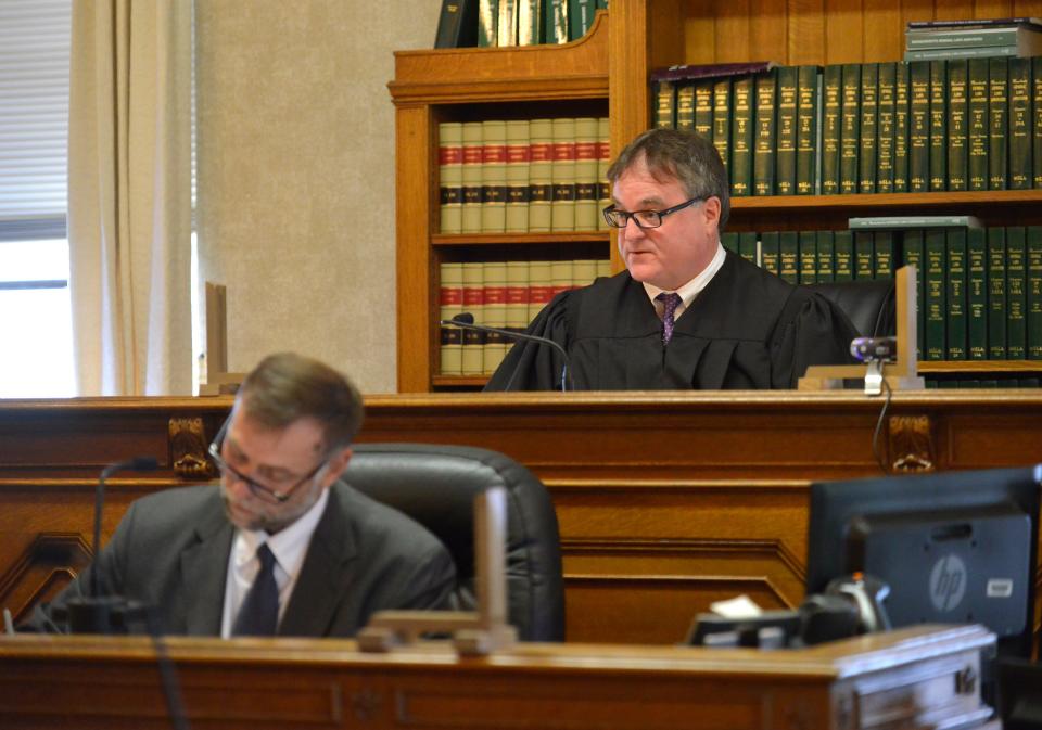 Barnstable Superior Court Judge Thomas Perrino speaks during Tuesday's arraignment.