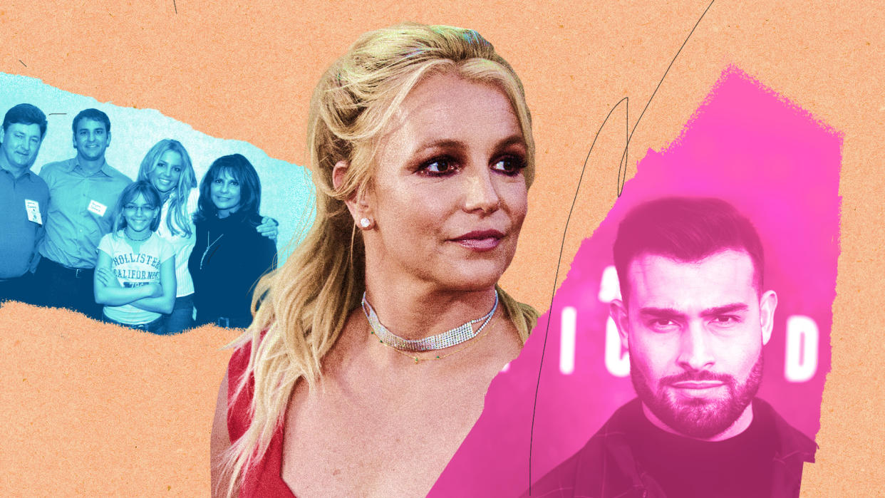 Britney Spears may be ready to reconcile with some family members amid Sam Asghari divorce. (Photo illustration: Yahoo News; photos: Getty Images, Shutterstock)