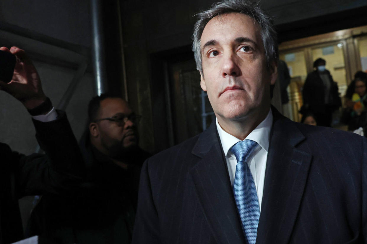 Former Donald Trump lawyer Michael Cohen walks out of a Manhattan courthouse after testifying before a grand jury on March 13, 2023 in New York City.  (Spencer Platt / Getty Images file)