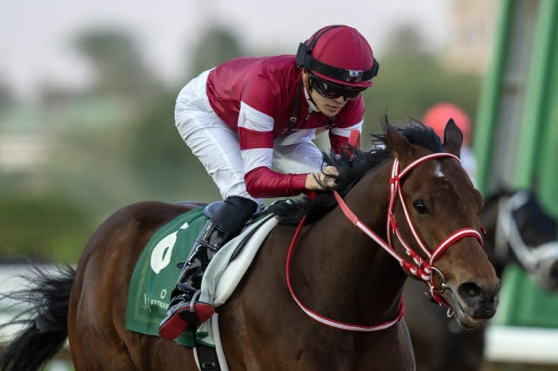 Forever Young, shown winning the Saudi Derby, is favorite in Saturday's UAE Derby in Dubai, a Kentucky Derby qualifying race. Photo by Mathea Kelley, courtesy of Jockey Club of Saudi Arabia