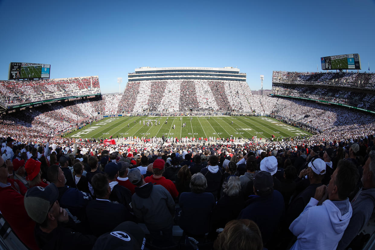 STATE COLLEGE, PA - OCTOBER 29: A general view of play during the second half of the Stripe Out themed game between the Penn State Nittany Lions and the Ohio State Buckeyes at Beaver Stadium on October 29, 2022 in State College, Pennsylvania. (Photo by Scott Taetsch/Getty Images)