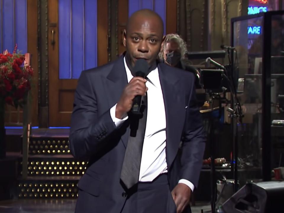 Dave Chappelle hosting "Saturday Night Live" in November 2020.