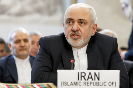 Iranian Foreign Minister Mohammad Javad Zarif delivers his statement, during the Geneva Conference on Afghanistan, at the European headquarters of the United Nations in Geneva, Switzerland, November 28, 2018. Salvatore Di Nolfi/Pool via REUTERS/File Photo