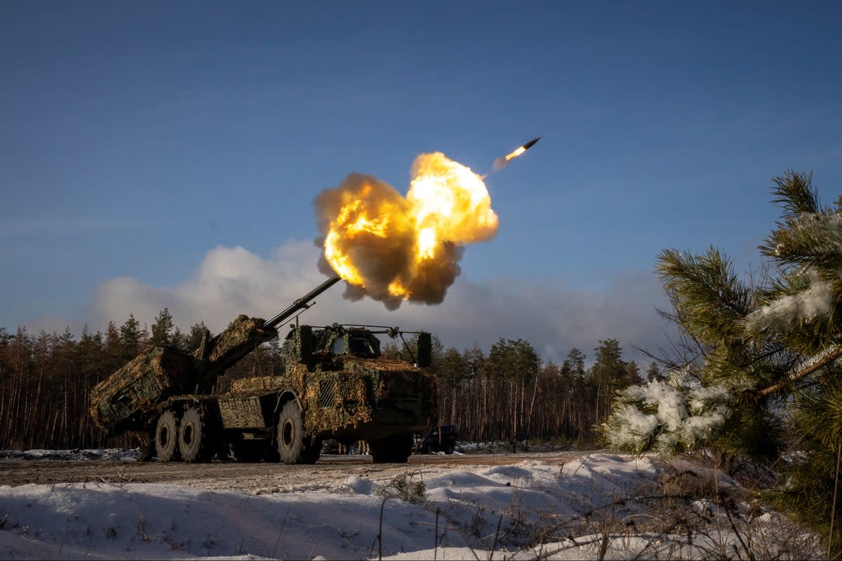 A Ukrainian artillery brigade fires at Russian positions in the Donetsk region (Reuters)