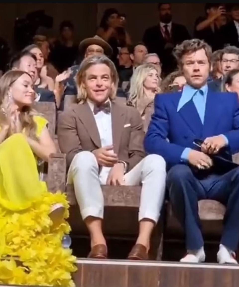 Chris Pine and Harry Styles sat together at the premiere for Don’t Worry Darling in Venice (Twitter/JZMaclin)