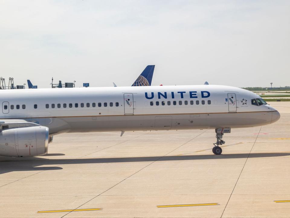 United Boeing 757 sitting on the ramp.