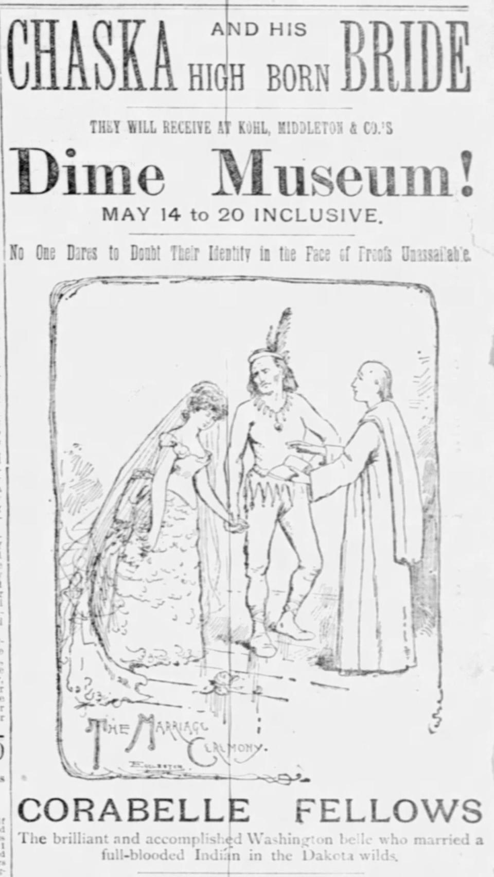 An ad published in the Star Tribune in Minneapolis in 1888 invited people to pay to see Corabelle Fellows and Sam Campbell.